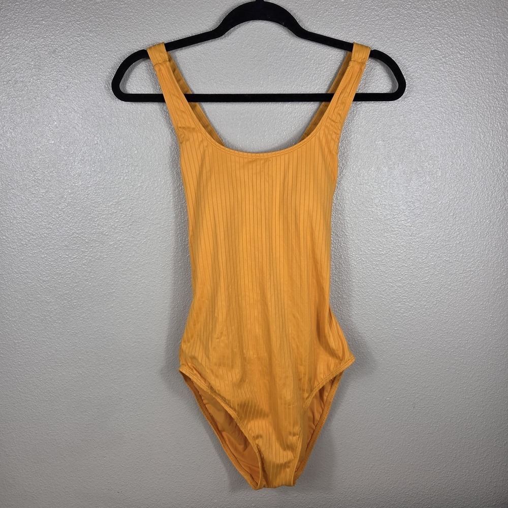 Andie Ribbed One Piece Swimsuit Orange Mango Open Back Size Medium